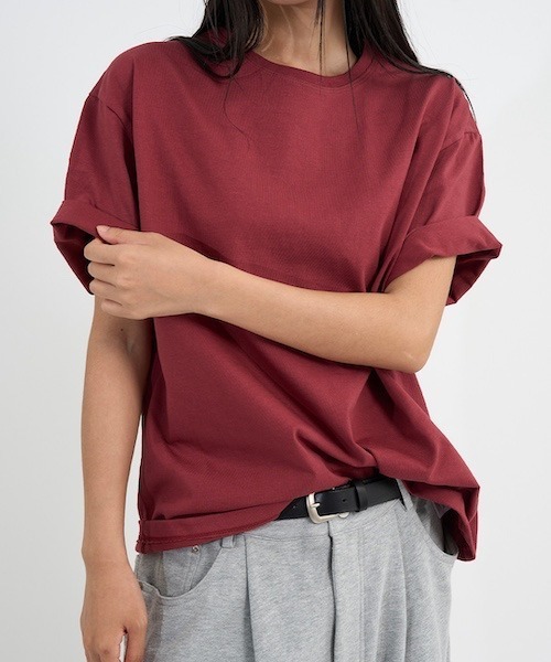 raucohouse(ラウコハウス)の「セミクロップド半袖Tシャツ(Tシャツ/カットソー・レディース・ブラック/ホワイト/グレー/ブルーグレー/バーガンディー・FREE)」の12枚目の写真