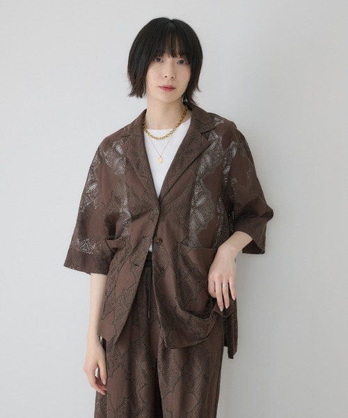 Paradise Picnic（パラダイスピクニック）の「cloche レース生地5分袖ジャケット（テーラードジャケット・レディース・ブラウン/ブラック・FREE）」の14枚目の写真