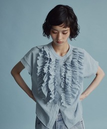 W:Huku | ミックスガーゼボリュームフリルノースリーブブラウス / Mixed-Gauze Voluminous Frill Sleeveless Blouse(シャツ/ブラウス)