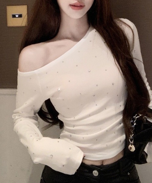 c.u.l(シーユーエル)の「ラインストーン ワンショルダー カットソー culw929(Tシャツ/カットソー・レディース・ブラック/ホワイト・M/S)」の10枚目の写真