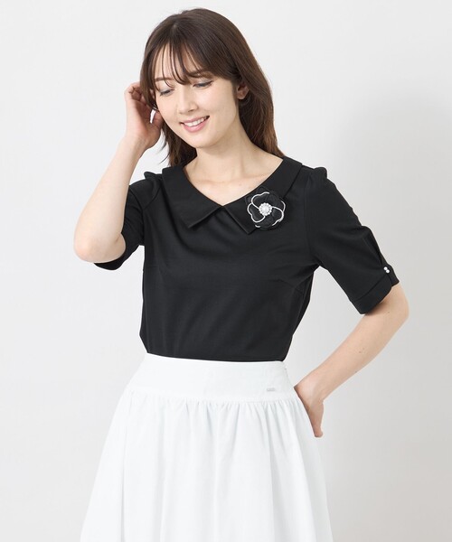 TO BE CHIC(トゥー ビー シック)の「ハイゲージコットン デザインネックカットソー(Tシャツ/カットソー・レディース・ブラック/ネイビー・40)」の1枚目の写真