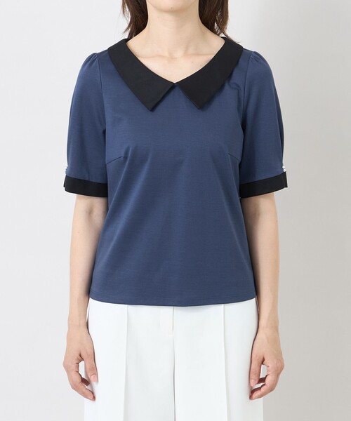 TO BE CHIC(トゥー ビー シック)の「ハイゲージコットン デザインネックカットソー(Tシャツ/カットソー・レディース・ブラック/ネイビー・40)」の5枚目の写真