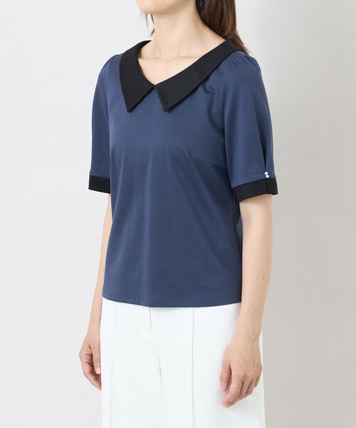 TO BE CHIC(トゥー ビー シック)の「ハイゲージコットン デザインネックカットソー(Tシャツ/カットソー・レディース・ブラック/ネイビー・40)」の6枚目の写真