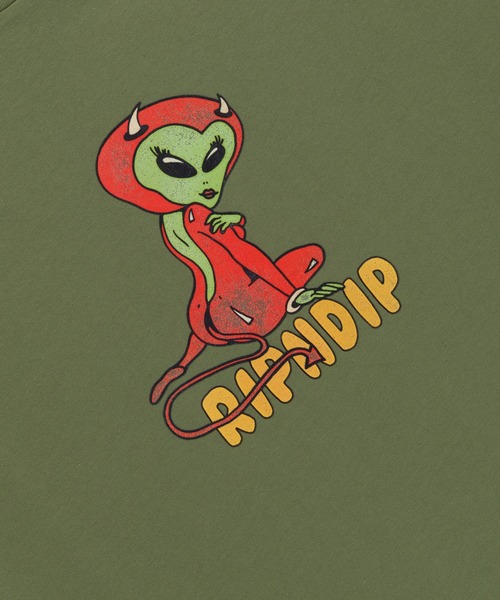 RIPNDIP(リップンディップ)の「DEVIL ALIEN TEE(Tシャツ/カットソー・メンズ・オリーブ・SMALL/MEDIUM/LARGE/X-LARGE/XX-LARGE)」の2枚目の写真