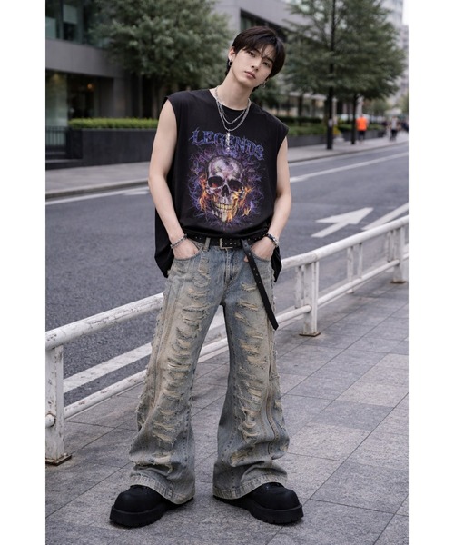 CERCA(チェルカ)の「【Bls】 【ZM】【Bling Leads】ダメージ加工 ベルボトムデニムパンツ(デニムパンツ・メンズ・ブルー・LARGE/MEDIUM)」の8枚目の写真