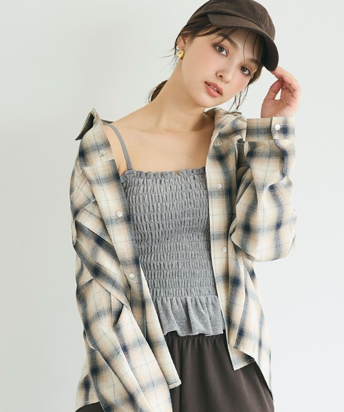 coca(coca)(コカ)の「OUT BRA ベロアカップ付きシャーリングキャミ(キャミソール・レディース・グレー/アイボリー/ダークブラウン・M/L/S)」の3枚目の写真