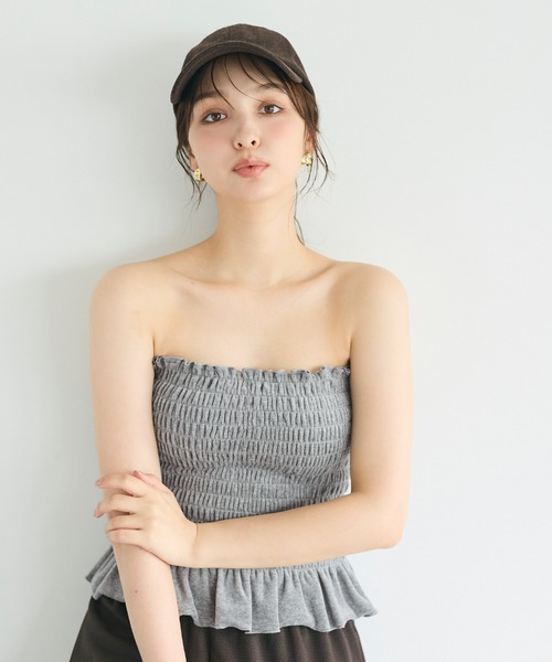 coca(coca)(コカ)の「OUT BRA ベロアカップ付きシャーリングキャミ(キャミソール・レディース・グレー/アイボリー/ダークブラウン・M/L/S)」の16枚目の写真
