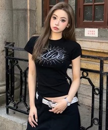 Y2K グラフィックTシャツ レディース 半袖 コンパクトT 韓国ファッション ストリート フェアリーグランジ 平成ギャル