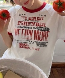 ヴィンテージライク グランジプリント リンガーTシャツ 半袖T