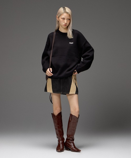 X-girl(エックスガール)の「CAMO FACE AND LOGO JACQUARD KNIT TOP(ニット/セーター・レディース・オフホワイト/バーガンディー/ブラック・ONE SIZE)」の9枚目の写真