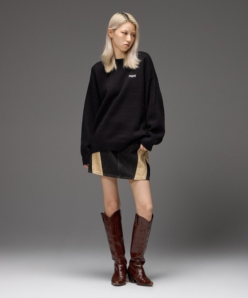 X-girl(エックスガール)の「CAMO FACE AND LOGO JACQUARD KNIT TOP(ニット/セーター・レディース・オフホワイト/バーガンディー/ブラック・ONE SIZE)」の8枚目の写真