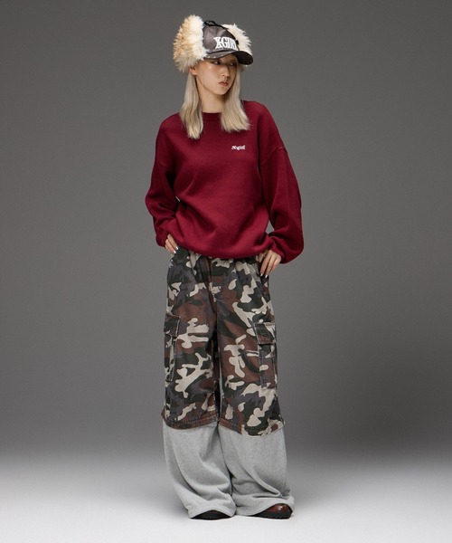 X-girl(エックスガール)の「CAMO FACE AND LOGO JACQUARD KNIT TOP(ニット/セーター・レディース・オフホワイト/バーガンディー/ブラック・ONE SIZE)」の12枚目の写真