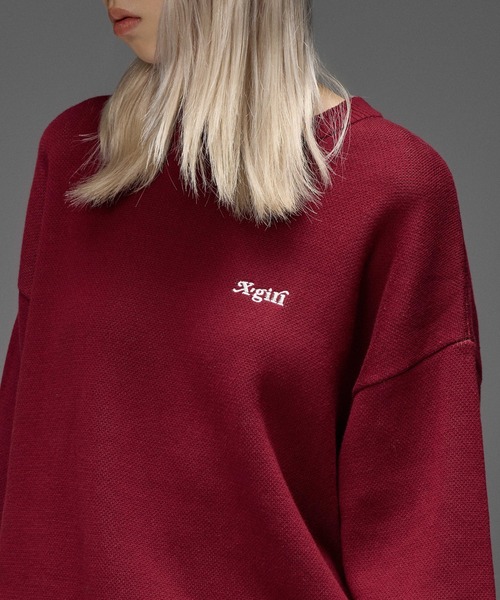 X-girl(エックスガール)の「CAMO FACE AND LOGO JACQUARD KNIT TOP(ニット/セーター・レディース・オフホワイト/バーガンディー/ブラック・ONE SIZE)」の14枚目の写真