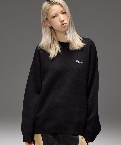 X-girl(エックスガール)の「CAMO FACE AND LOGO JACQUARD KNIT TOP(ニット/セーター・レディース・オフホワイト/バーガンディー/ブラック・ONE SIZE)」の4枚目の写真