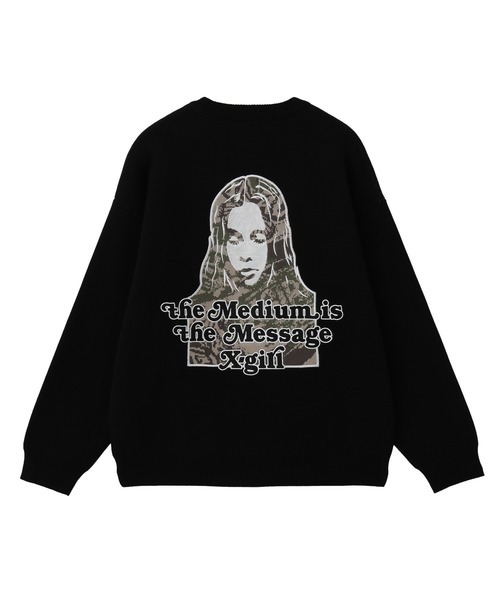 X-girl(エックスガール)の「CAMO FACE AND LOGO JACQUARD KNIT TOP(ニット/セーター・レディース・オフホワイト/バーガンディー/ブラック・ONE SIZE)」の17枚目の写真