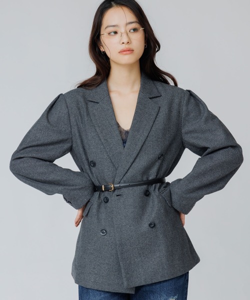 SENEE(セニー)の「wool touch tuck shoulder jacket(ウールタッチタックショルダージャケット)(テーラードジャケット・レディース・ブラウン/チャコール・SMALL/MEDIUM)」の1枚目の写真
