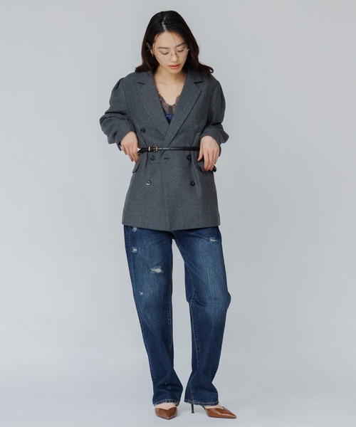 SENEE(セニー)の「wool touch tuck shoulder jacket(ウールタッチタックショルダージャケット)(テーラードジャケット・レディース・ブラウン/チャコール・SMALL/MEDIUM)」の7枚目の写真