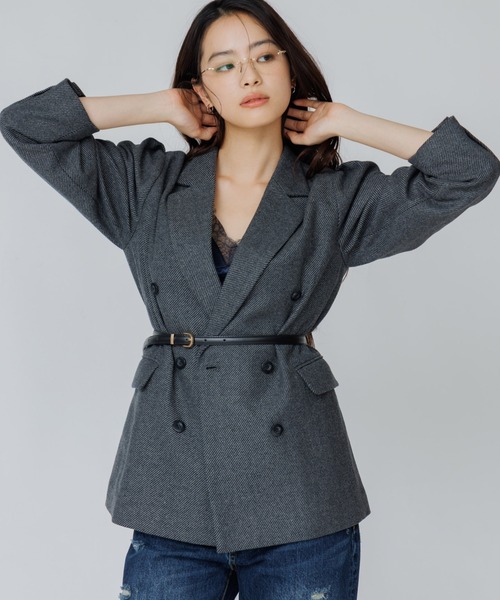 SENEE(セニー)の「wool touch tuck shoulder jacket(ウールタッチタックショルダージャケット)(テーラードジャケット・レディース・ブラウン/チャコール・SMALL/MEDIUM)」の3枚目の写真