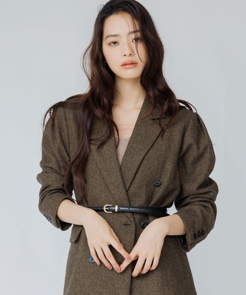SENEE(セニー)の「wool touch tuck shoulder jacket(ウールタッチタックショルダージャケット)(テーラードジャケット・レディース・ブラウン/チャコール・SMALL/MEDIUM)」の14枚目の写真