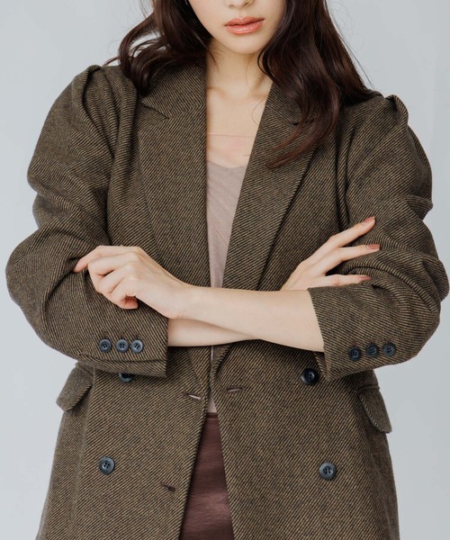 SENEE(セニー)の「wool touch tuck shoulder jacket(ウールタッチタックショルダージャケット)(テーラードジャケット・レディース・ブラウン/チャコール・SMALL/MEDIUM)」の17枚目の写真
