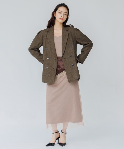 SENEE(セニー)の「wool touch tuck shoulder jacket(ウールタッチタックショルダージャケット)(テーラードジャケット・レディース・ブラウン/チャコール・SMALL/MEDIUM)」の19枚目の写真