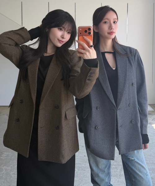 SENEE(セニー)の「wool touch tuck shoulder jacket(ウールタッチタックショルダージャケット)(テーラードジャケット・レディース・ブラウン/チャコール・SMALL/MEDIUM)」の20枚目の写真