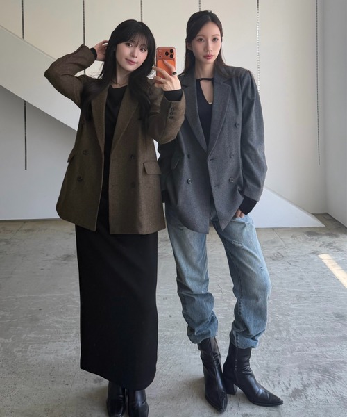 SENEE(セニー)の「wool touch tuck shoulder jacket(ウールタッチタックショルダージャケット)(テーラードジャケット・レディース・ブラウン/チャコール・SMALL/MEDIUM)」の21枚目の写真