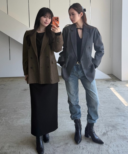 SENEE(セニー)の「wool touch tuck shoulder jacket(ウールタッチタックショルダージャケット)(テーラードジャケット・レディース・ブラウン/チャコール・SMALL/MEDIUM)」の22枚目の写真