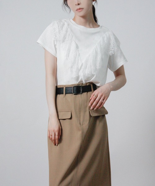 NYLAUS(ナイラス)の「【SG】フリル レース Tシャツ 半袖(Tシャツ/カットソー・レディース・ブラック/オフホワイト・M)」の7枚目の写真