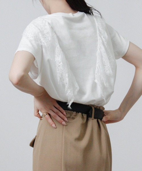 NYLAUS(ナイラス)の「【SG】フリル レース Tシャツ 半袖(Tシャツ/カットソー・レディース・ブラック/オフホワイト・M)」の9枚目の写真