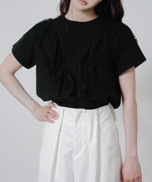 NYLAUS(ナイラス)の「【SG】フリル レース Tシャツ 半袖(Tシャツ/カットソー・レディース・ブラック/オフホワイト・M)」の12枚目の写真