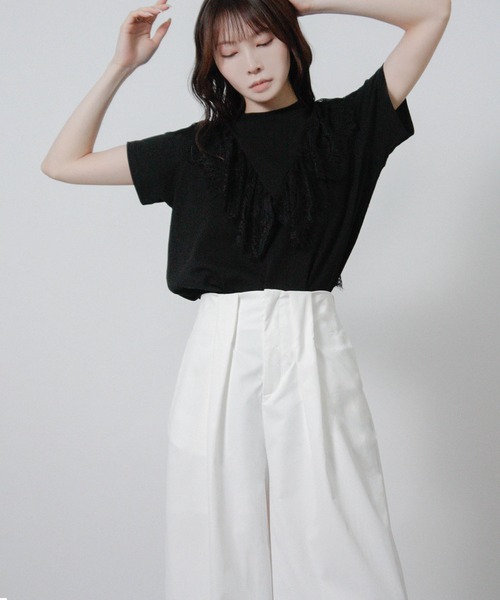 NYLAUS(ナイラス)の「【SG】フリル レース Tシャツ 半袖(Tシャツ/カットソー・レディース・ブラック/オフホワイト・M)」の14枚目の写真