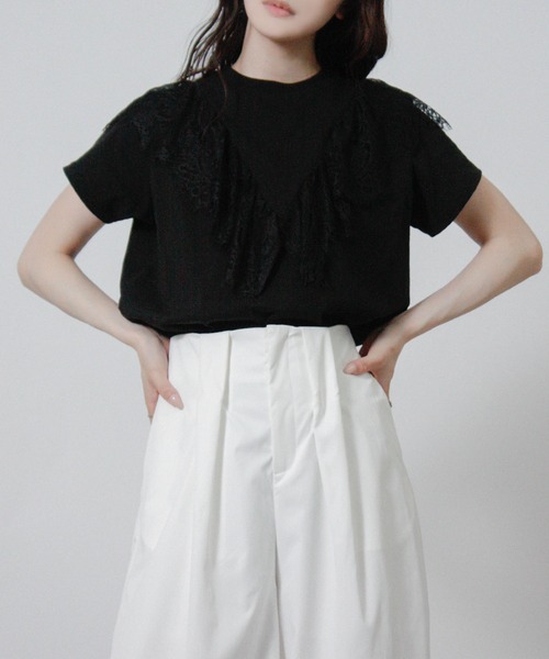 NYLAUS(ナイラス)の「【SG】フリル レース Tシャツ 半袖(Tシャツ/カットソー・レディース・ブラック/オフホワイト・M)」の17枚目の写真