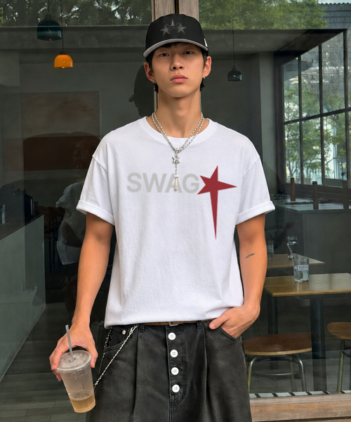 GRAVER ORDINARY（グレイバーオーディナリー）の「[ODNR UNISEX]SWAGスター半袖Tシャツ_ホワイト（Tシャツ/カットソー・レディース・ホワイト・LARGE/MEDIUM/SMALL）」の3枚目の写真