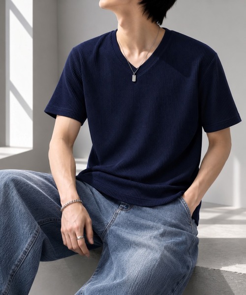 VIBGYOR(ヴィブジョー)の「【Bls】 【ZM】【Bling Leads】サーマルワッフル V/N TEE(BL)(Tシャツ/カットソー・メンズ・ネイビー/グレー/ブラック/ホワイト/ライトピンク/カーキ・X-LARGE/MEDIUM/LARGE)」の5枚目の写真