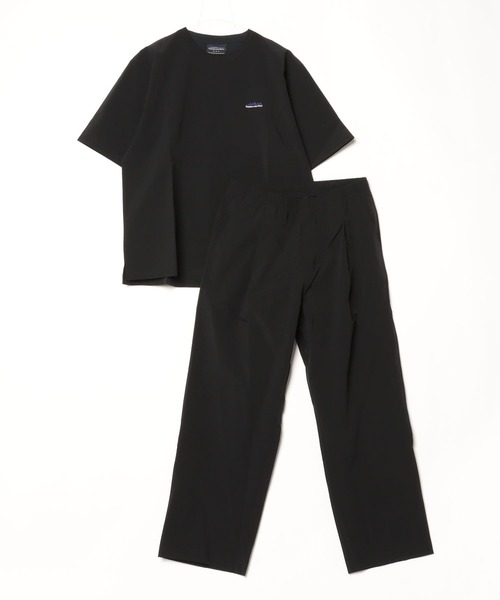 THOUSAND MILE(サウザンドマイル)の「THOUSAND MILE/サウザンドマイル SHORT SLEEVE T-SHIRT & LONG PANTS SET 半袖 Tシャツ フルレングス パンツ ワイドパンツ 長ズボン ナップサック 3点セット セットアップ ストレッチ ドライタッチ UVカット メンズ レディース 2026年 夏 夏服(セットアップ・メンズ・ブラック・XS)」の1枚目の写真