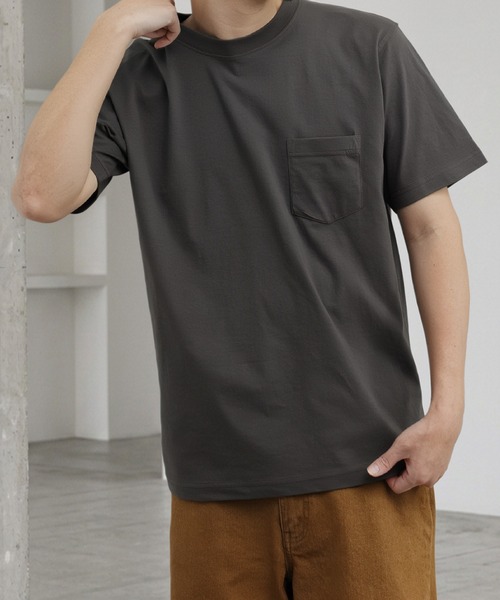 NILWAY(ニルウェイ)の「USAコットン 天竺ポケット付き半袖Tシャツ &&ボーダーTシャツ(Tシャツ/カットソー・メンズ・ホワイト系1/ブラウン/ホワイト系/レッド/ブルー/イエロー/オフホワイト/ブラック系/グレー系/ブラック/グレー・MEDIUM/X-LARGE/LARGE)」の7枚目の写真