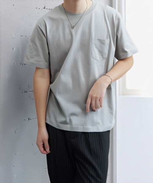 NILWAY(ニルウェイ)の「USAコットン 天竺ポケット付き半袖Tシャツ &&ボーダーTシャツ(Tシャツ/カットソー・メンズ・ホワイト系1/ブラウン/ホワイト系/レッド/ブルー/イエロー/オフホワイト/ブラック系/グレー系/ブラック/グレー・MEDIUM/X-LARGE/LARGE)」の6枚目の写真