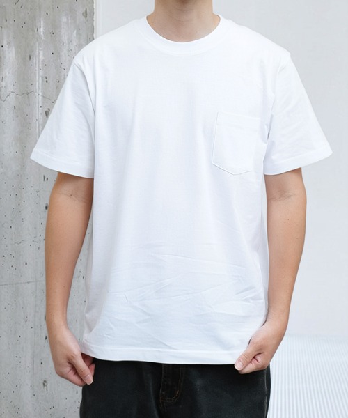 NILWAY(ニルウェイ)の「USAコットン 天竺ポケット付き半袖Tシャツ &&ボーダーTシャツ(Tシャツ/カットソー・メンズ・ホワイト系1/ブラウン/ホワイト系/レッド/ブルー/イエロー/オフホワイト/ブラック系/グレー系/ブラック/グレー・MEDIUM/X-LARGE/LARGE)」の1枚目の写真
