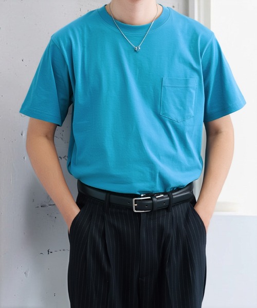 NILWAY(ニルウェイ)の「USAコットン 天竺ポケット付き半袖Tシャツ &&ボーダーTシャツ(Tシャツ/カットソー・メンズ・ホワイト系1/ブラウン/ホワイト系/レッド/ブルー/イエロー/オフホワイト/ブラック系/グレー系/ブラック/グレー・MEDIUM/X-LARGE/LARGE)」の9枚目の写真