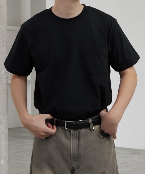 NILWAY(ニルウェイ)の「USAコットン 天竺ポケット付き半袖Tシャツ &&ボーダーTシャツ(Tシャツ/カットソー・メンズ・ホワイト系1/ブラウン/ホワイト系/レッド/ブルー/イエロー/オフホワイト/ブラック系/グレー系/ブラック/グレー・MEDIUM/X-LARGE/LARGE)」の4枚目の写真
