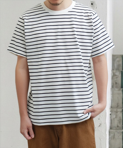 NILWAY(ニルウェイ)の「USAコットン 天竺ポケット付き半袖Tシャツ &&ボーダーTシャツ(Tシャツ/カットソー・メンズ・ホワイト系1/ブラウン/ホワイト系/レッド/ブルー/イエロー/オフホワイト/ブラック系/グレー系/ブラック/グレー・MEDIUM/X-LARGE/LARGE)」の12枚目の写真