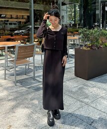 【MARIN】メタルチャーム付カーディガン×キャミワンピセット