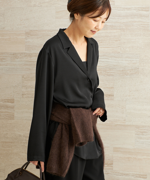 plage(プラージュ)の「dull satin classic シャツ(シャツ/ブラウス・レディース・ブラック/アイボリー・FREE)」の1枚目の写真