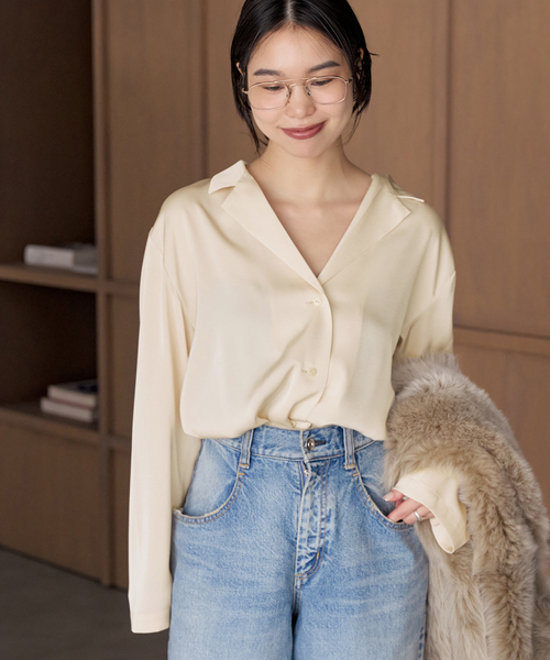 plage(プラージュ)の「dull satin classic シャツ(シャツ/ブラウス・レディース・ブラック/アイボリー・FREE)」の16枚目の写真