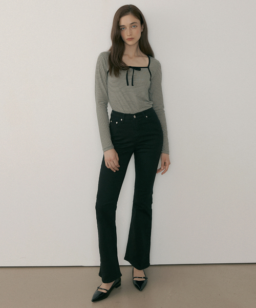 REORG(リオルグ)の「MOR STRIPE SQUARE NECK RIBBON T-SHIRTS LIGHT KHAKI(Tシャツ/カットソー・レディース・その他・FREE)」の3枚目の写真