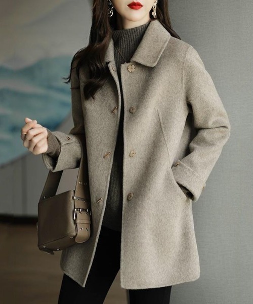 LUCPY（ラクピー）の「ステンカラー ミドルコート（チェスターコート・レディース・グレー/ブラック・X-LARGE/LARGE/MEDIUM/SMALL）」の2枚目の写真