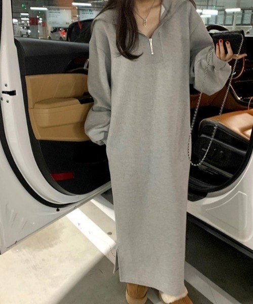 FAVORITO(ファヴォリート)の「リラックストレーナーワンピース(ワンピース・レディース・ベージュ/ネイビー/グレー・F)」の2枚目の写真