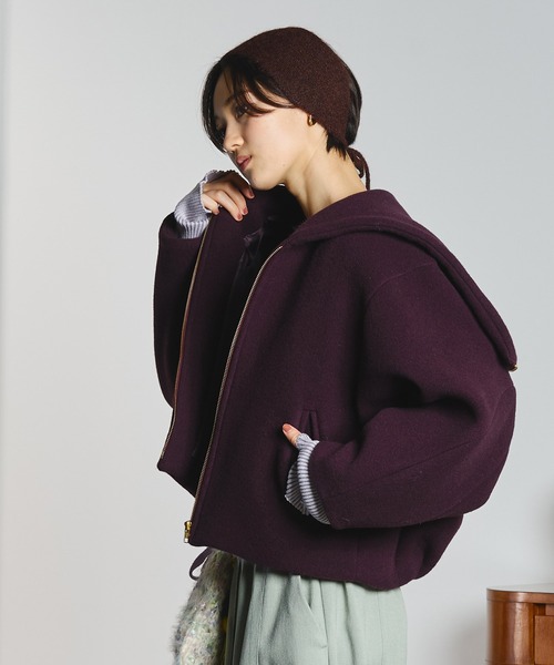 mici(ミチ)の「mici/SHORT HOODED JACKET(その他アウター・レディース・ネイビー/バーガンディー・M/S)」の4枚目の写真
