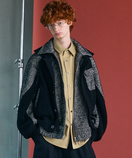 UNISEX》ニットレイヤリングプライムオーバーツイードブルゾン/Knit